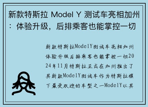 新款特斯拉 Model Y 测试车亮相加州：体验升级，后排乘客也能掌控一切